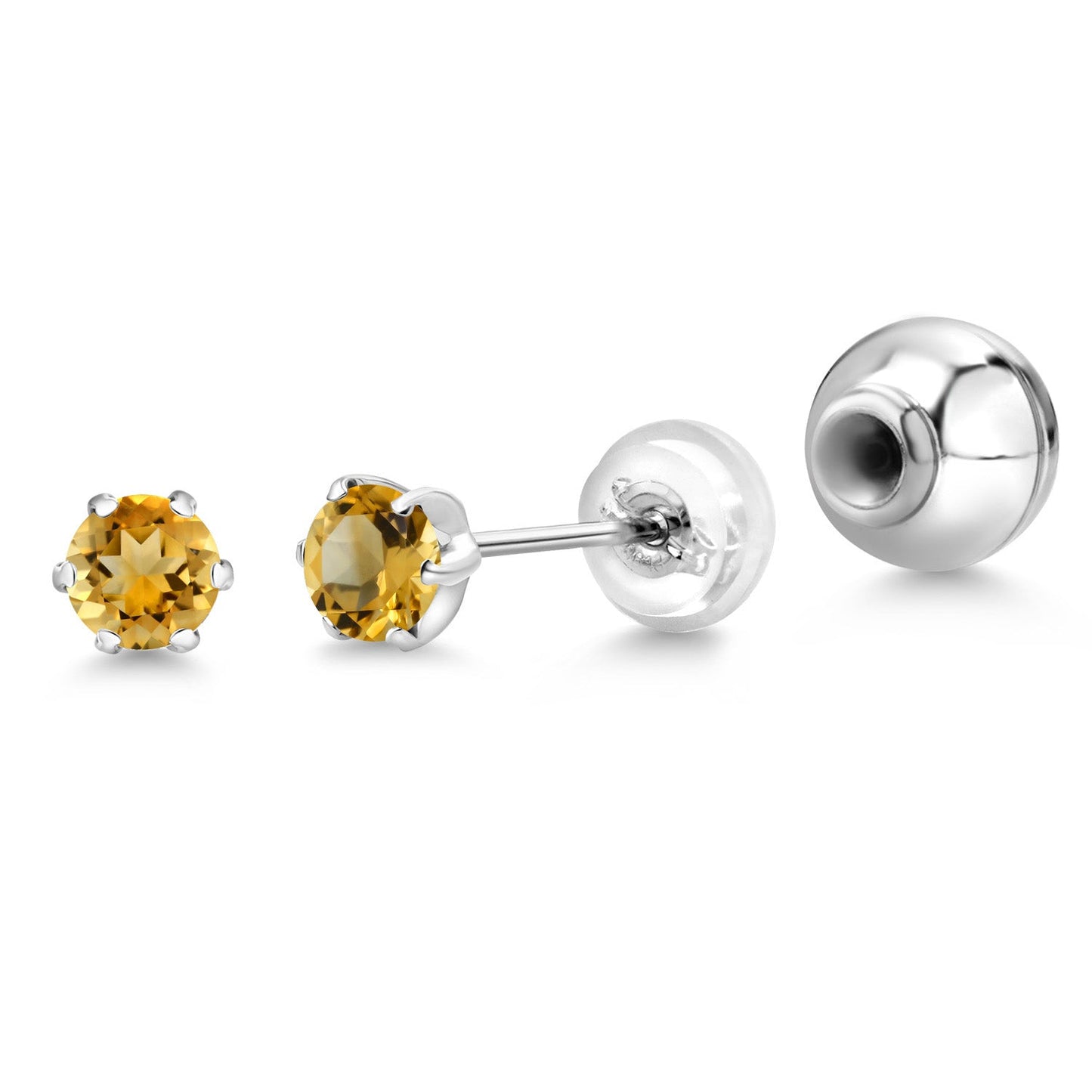 Pure PT900 Platinum 900 Six Prong 4MM Round Gemstone Birthstone Stud Earrings For Women Men