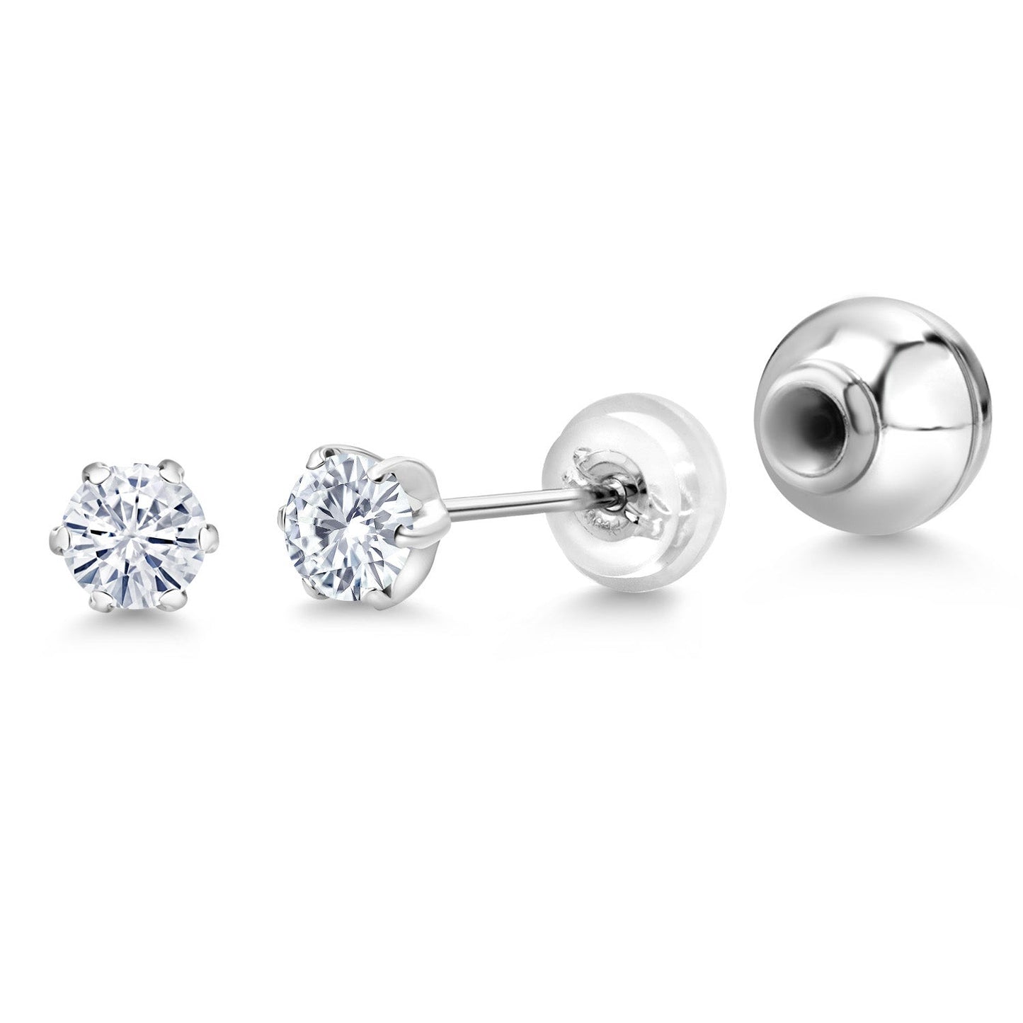 Pure PT900 Platinum 900 Six Prong 4MM Round Gemstone Birthstone Stud Earrings For Women Men