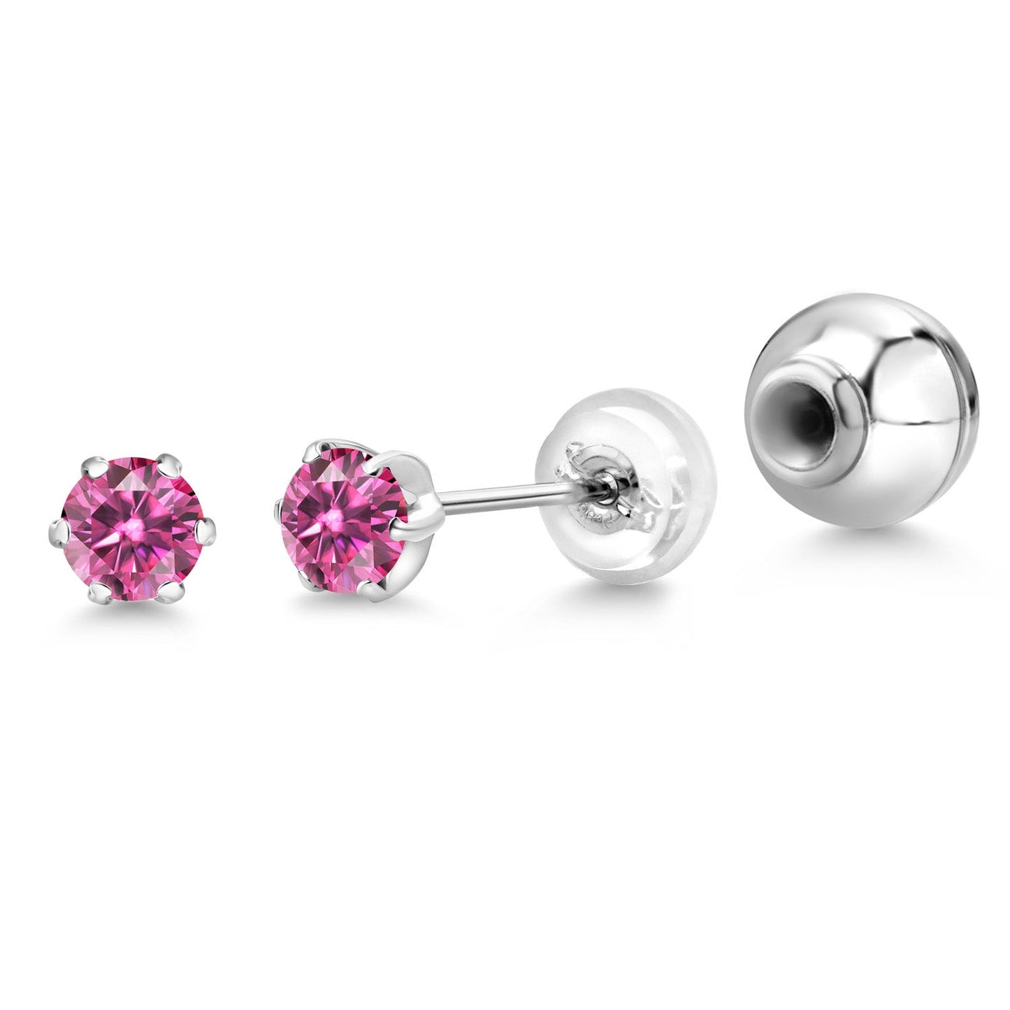 Pure PT900 Platinum 900 Six Prong 4MM Round Gemstone Birthstone Stud Earrings For Women Men