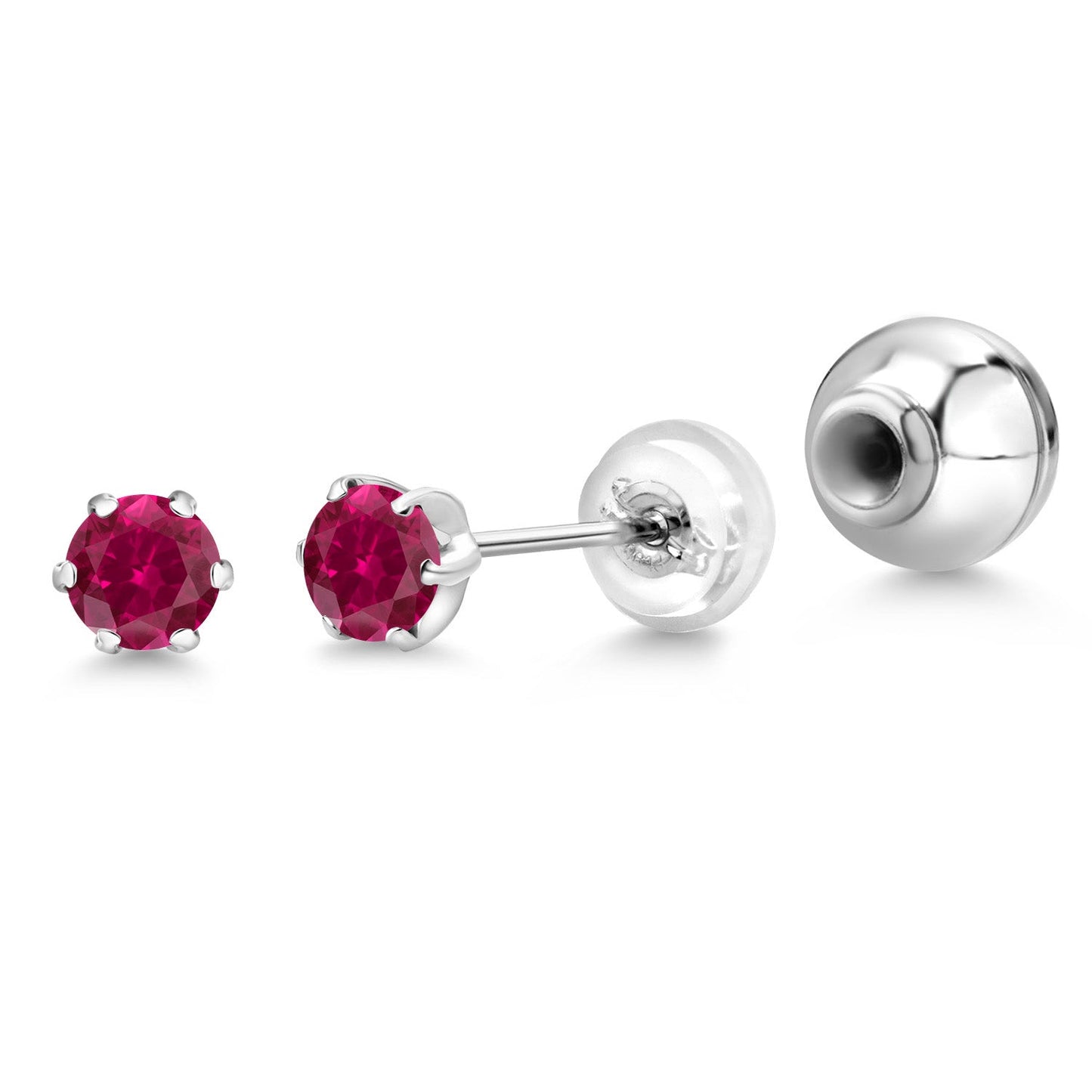 Pure PT900 Platinum 900 Six Prong 4MM Round Gemstone Birthstone Stud Earrings For Women Men