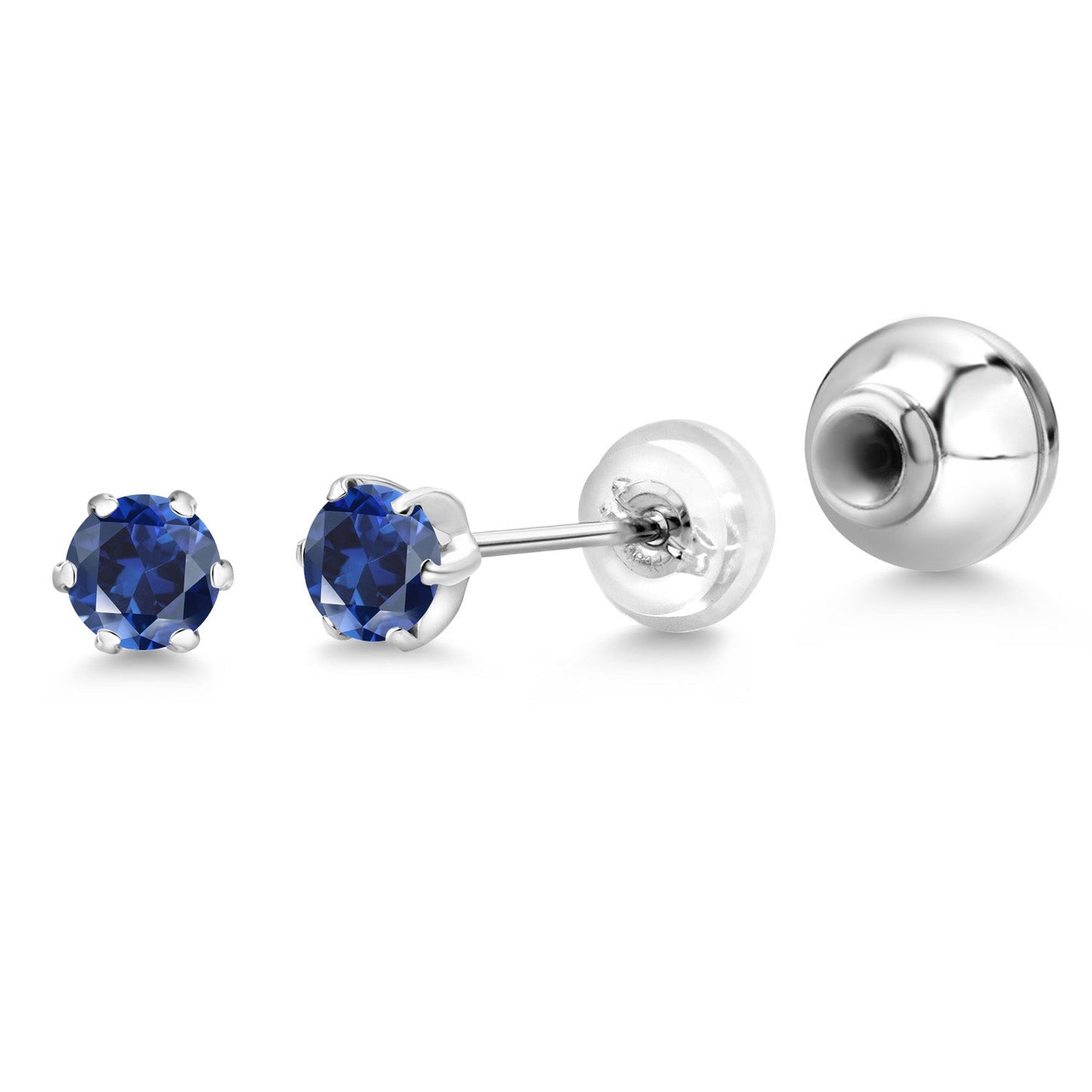 Pure PT900 Platinum 900 Six Prong 4MM Round Gemstone Birthstone Stud Earrings For Women Men