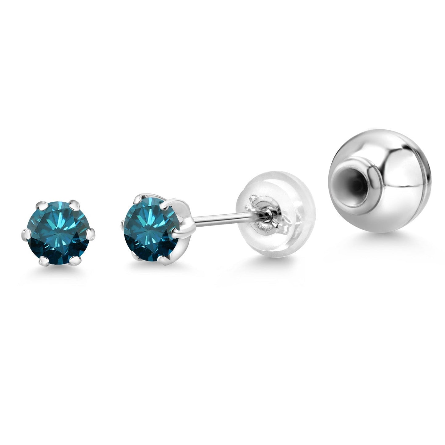Pure PT900 Platinum 900 Six Prong 4MM Round Gemstone Birthstone Stud Earrings For Women Men