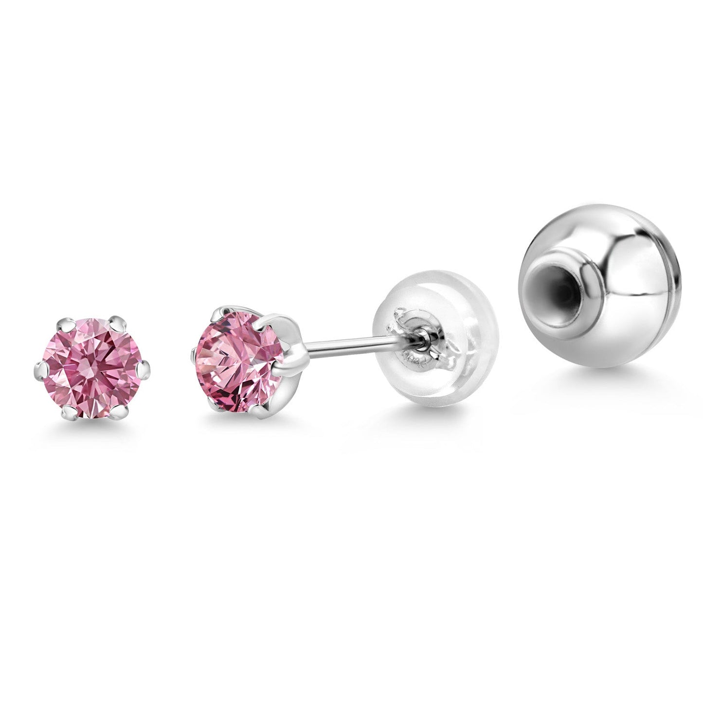 Pure PT900 Platinum 900 Six Prong 4MM Round Gemstone Birthstone Stud Earrings For Women Men
