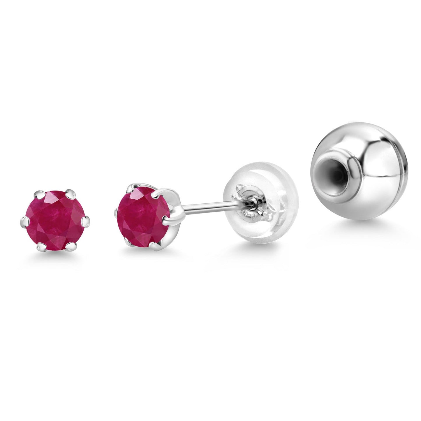Pure PT900 Platinum 900 Six Prong 4MM Round Gemstone Birthstone Stud Earrings For Women Men