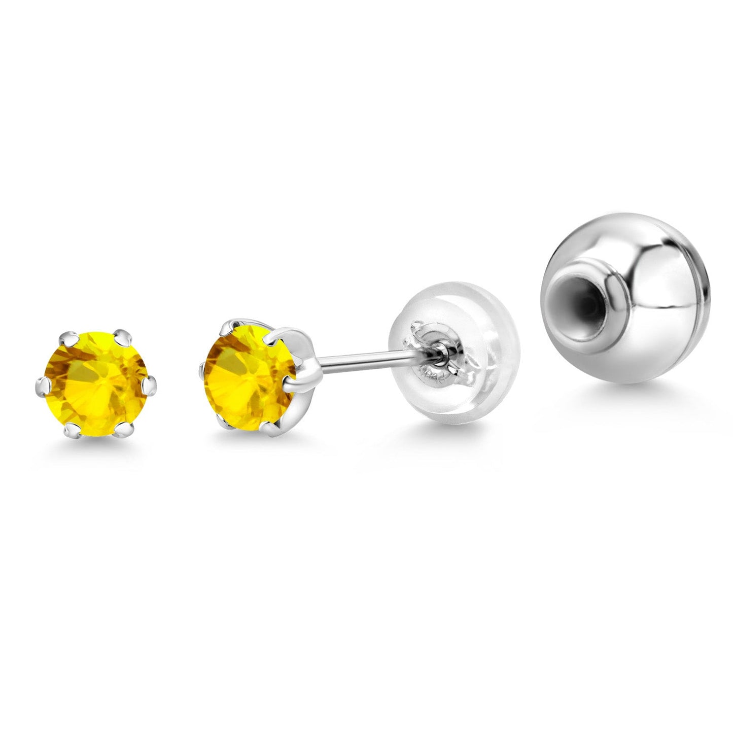 Pure PT900 Platinum 900 Six Prong 4MM Round Gemstone Birthstone Stud Earrings For Women Men