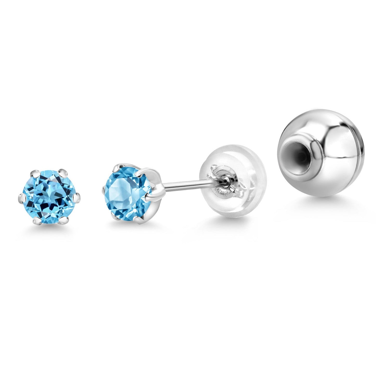 Pure PT900 Platinum 900 Six Prong 4MM Round Gemstone Birthstone Stud Earrings For Women Men