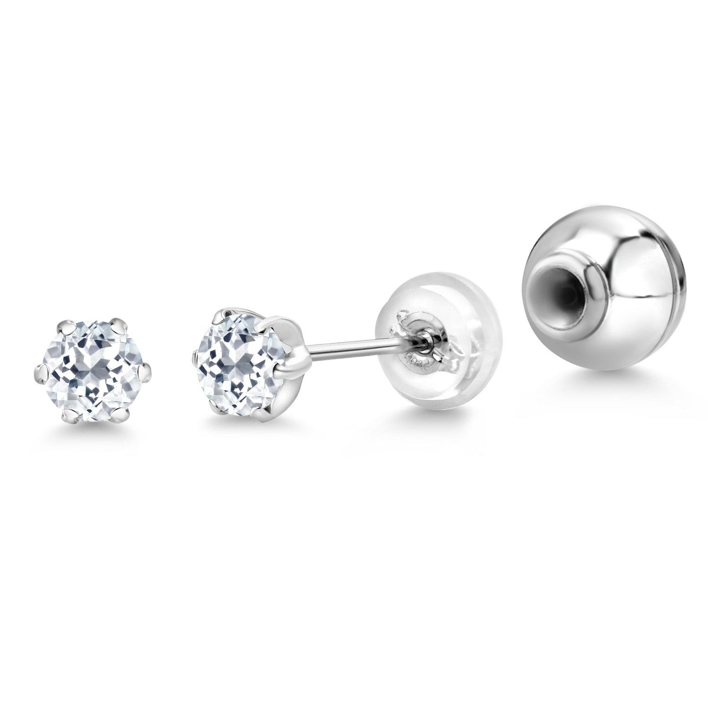 Pure PT900 Platinum 900 Six Prong 4MM Round Gemstone Birthstone Stud Earrings For Women Men