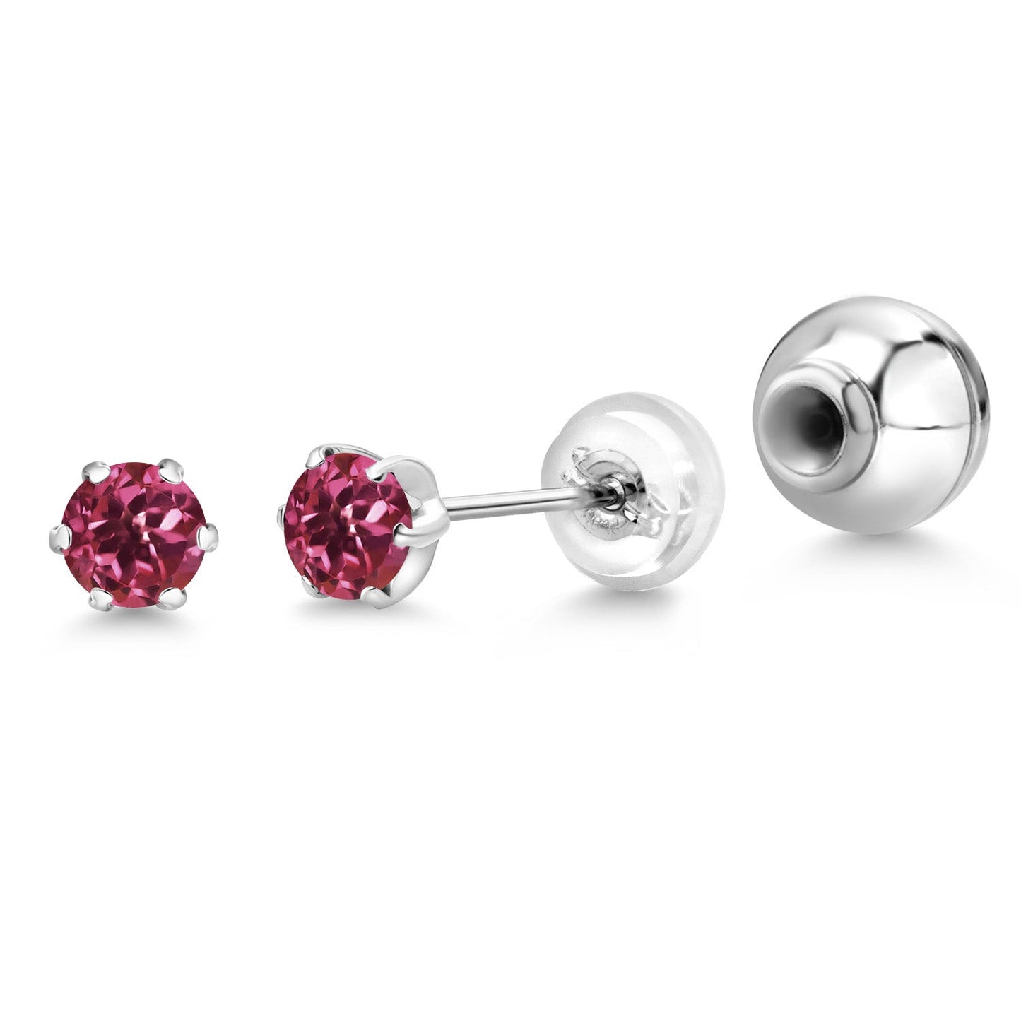 Pure PT900 Platinum 900 Six Prong 4MM Round Gemstone Birthstone Stud Earrings For Women Men