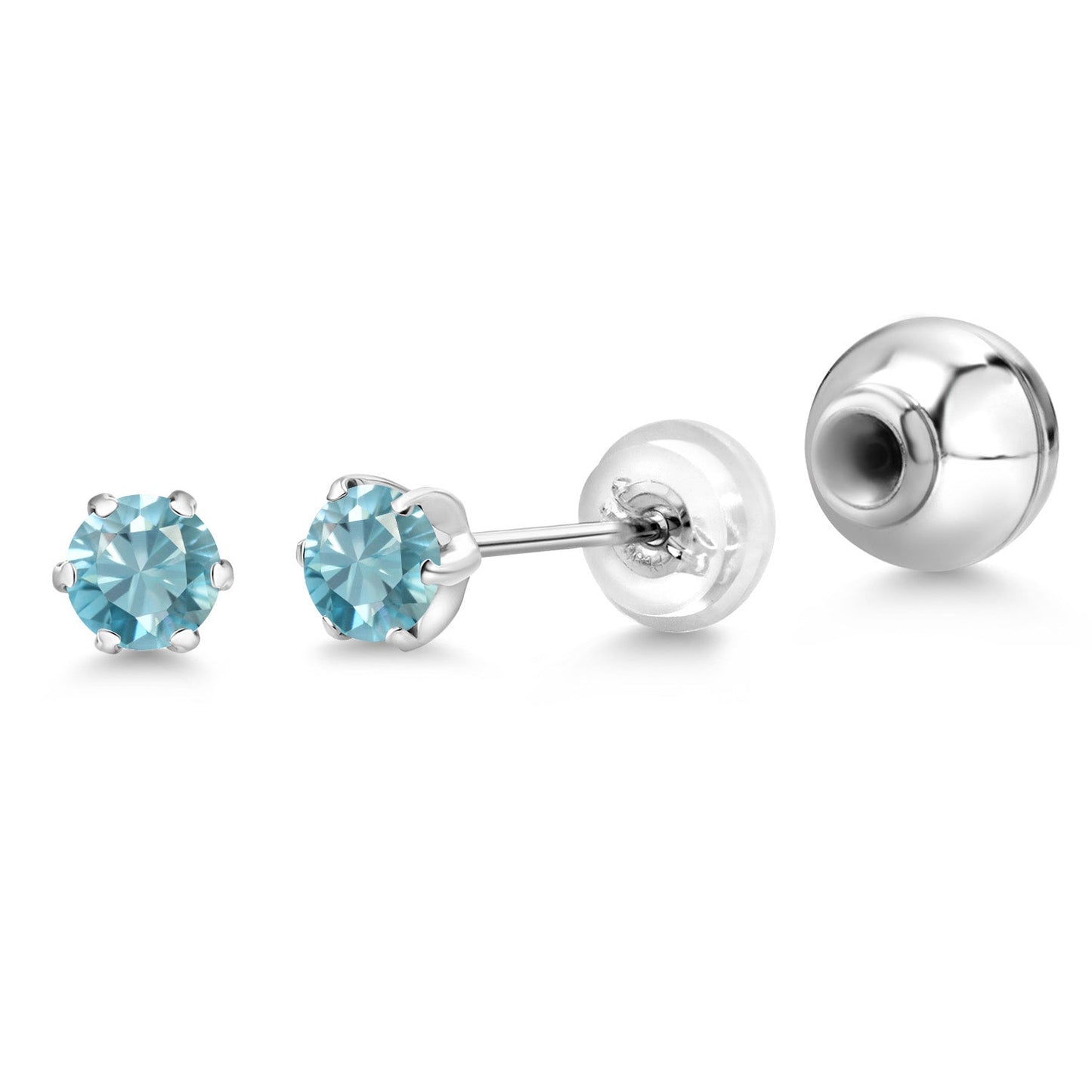 Pure PT900 Platinum 900 Six Prong 4MM Round Gemstone Birthstone Stud Earrings For Women Men