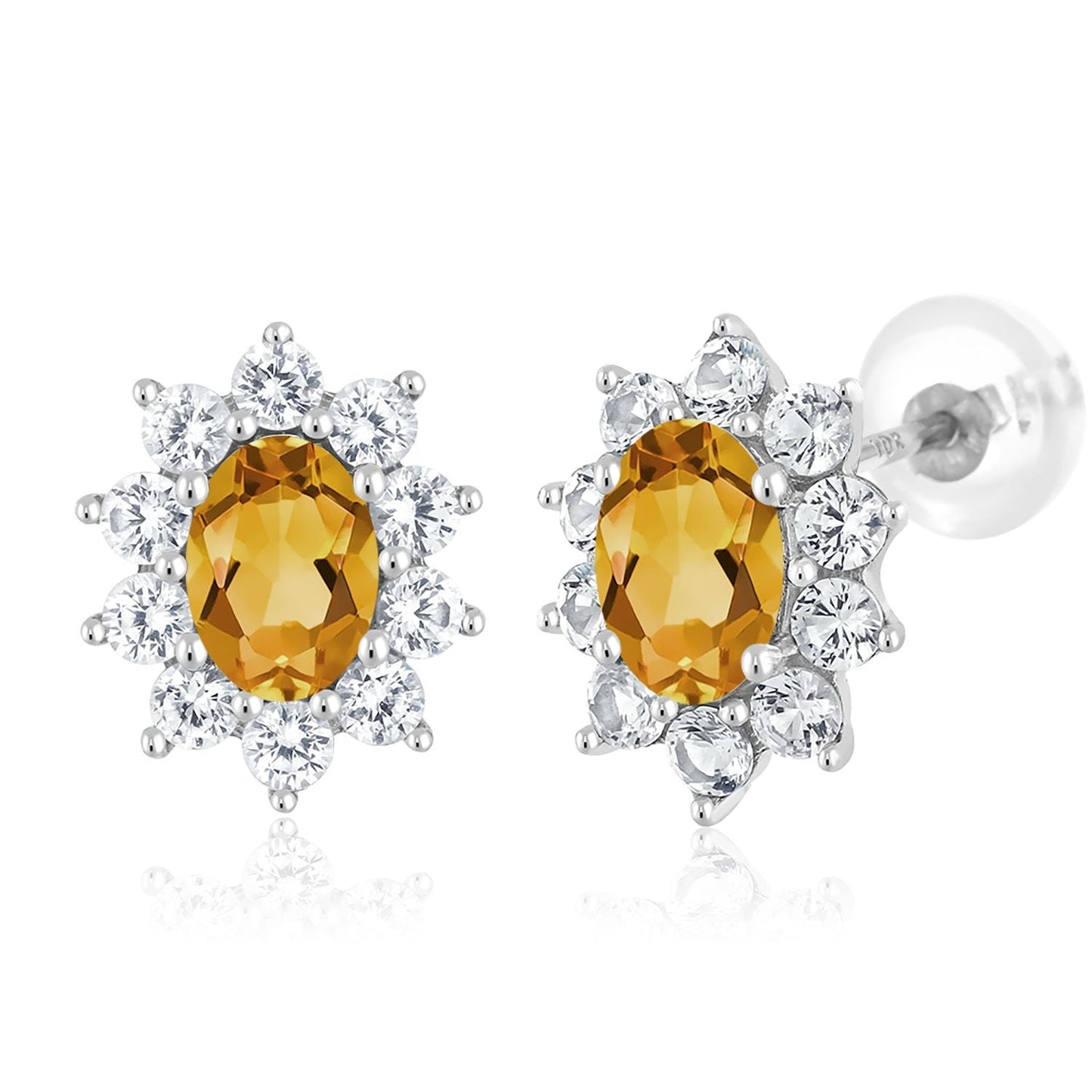 10K White Gold Oval Gemstone Birthstone and White Created Sapphire Halo Stud Earrings | Oval 6X4MM | Gold Earrings for Women