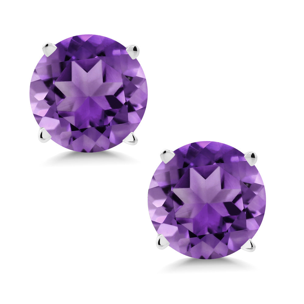 14K White Gold Round 5MM Gemstone Birthstone Stud Earrings | White Gold Earrings For Women Men