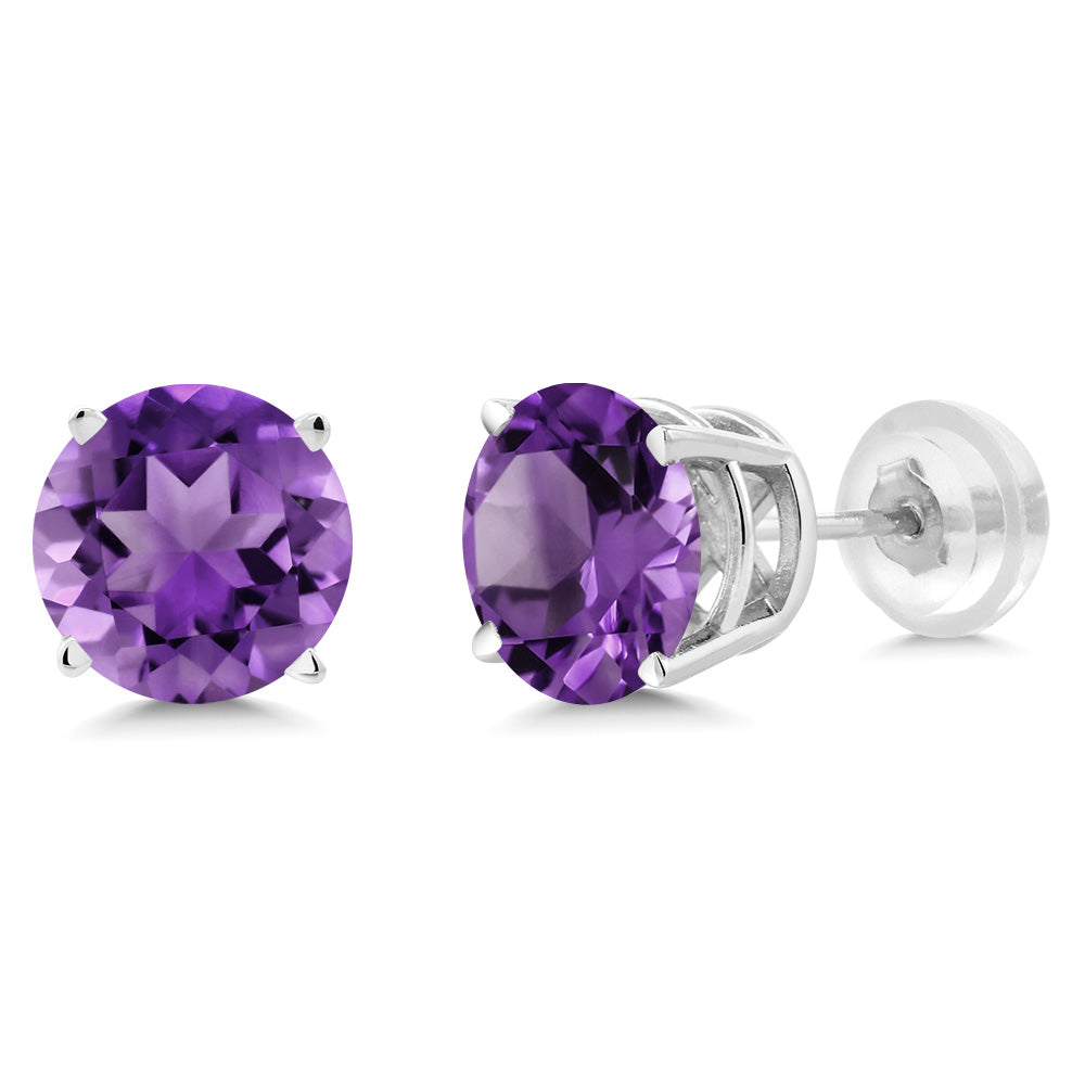 14K White Gold Round 5MM Gemstone Birthstone Stud Earrings | White Gold Earrings For Women Men