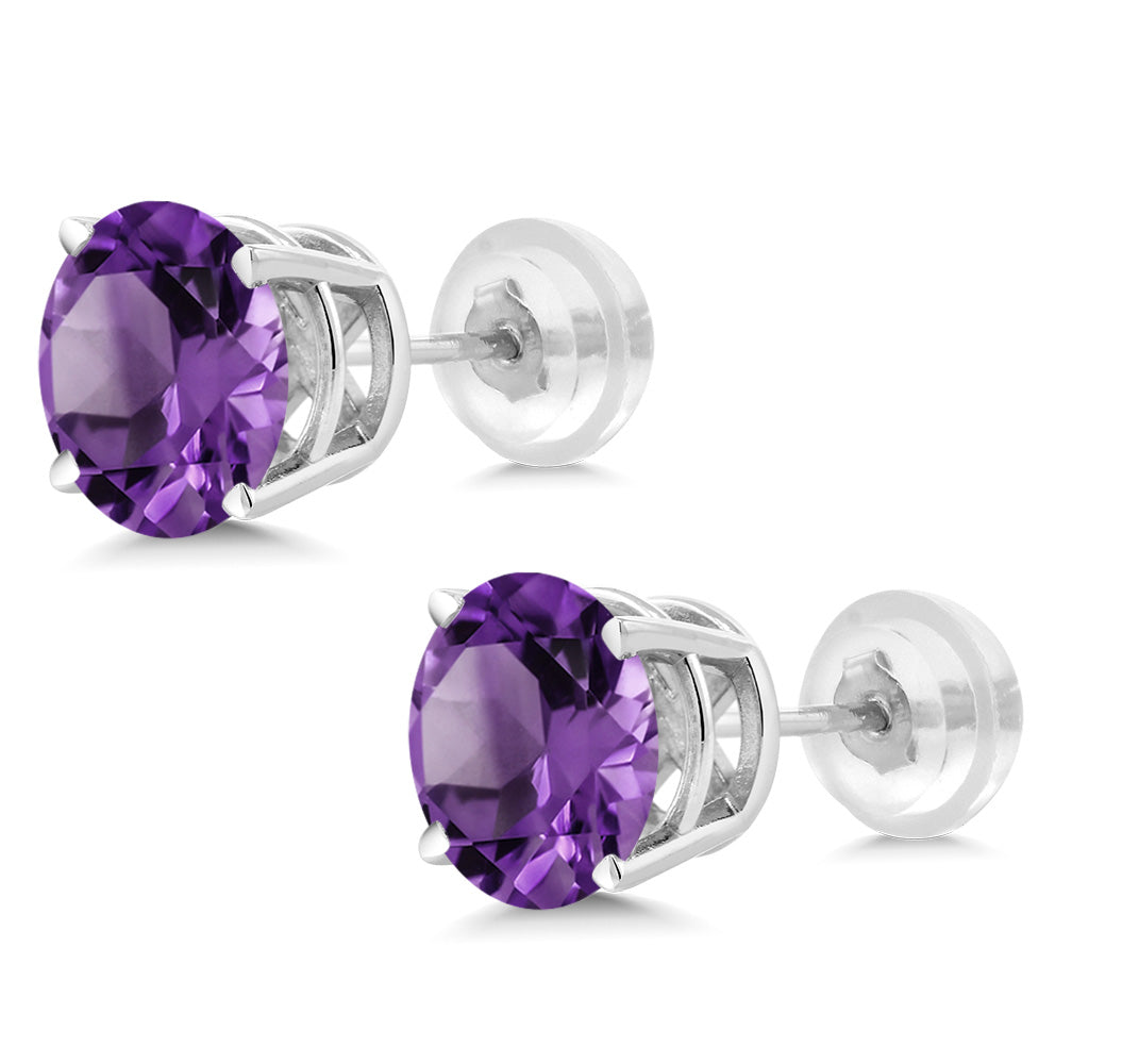 14K White Gold Round 5MM Gemstone Birthstone Stud Earrings | White Gold Earrings For Women Men