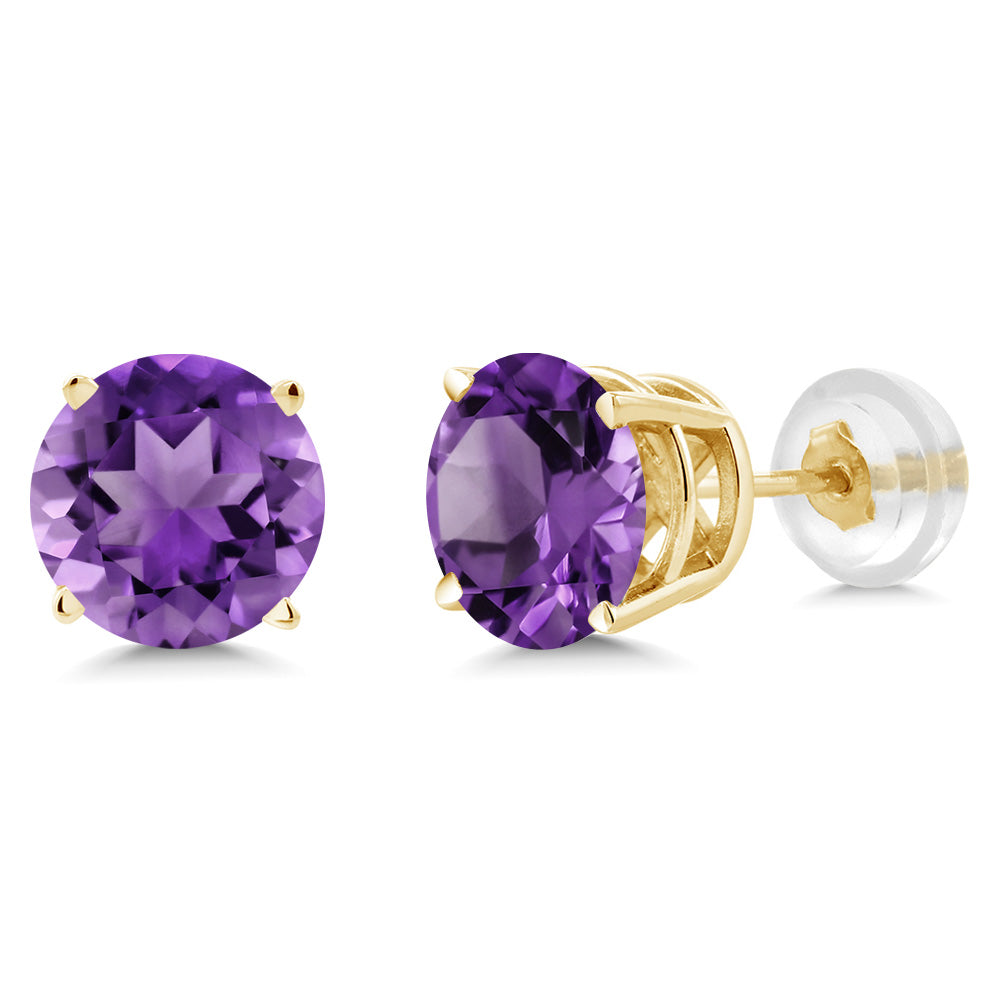 14K Yellow Gold Round 5MM Gemstone Birthstone Stud Earrings | Gold Earrings For Women Men