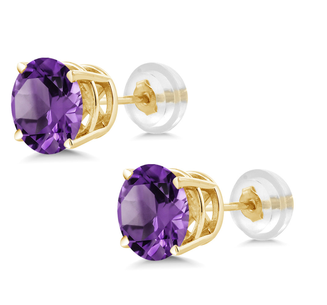 14K Yellow Gold Round 5MM Gemstone Birthstone Stud Earrings | Gold Earrings For Women Men