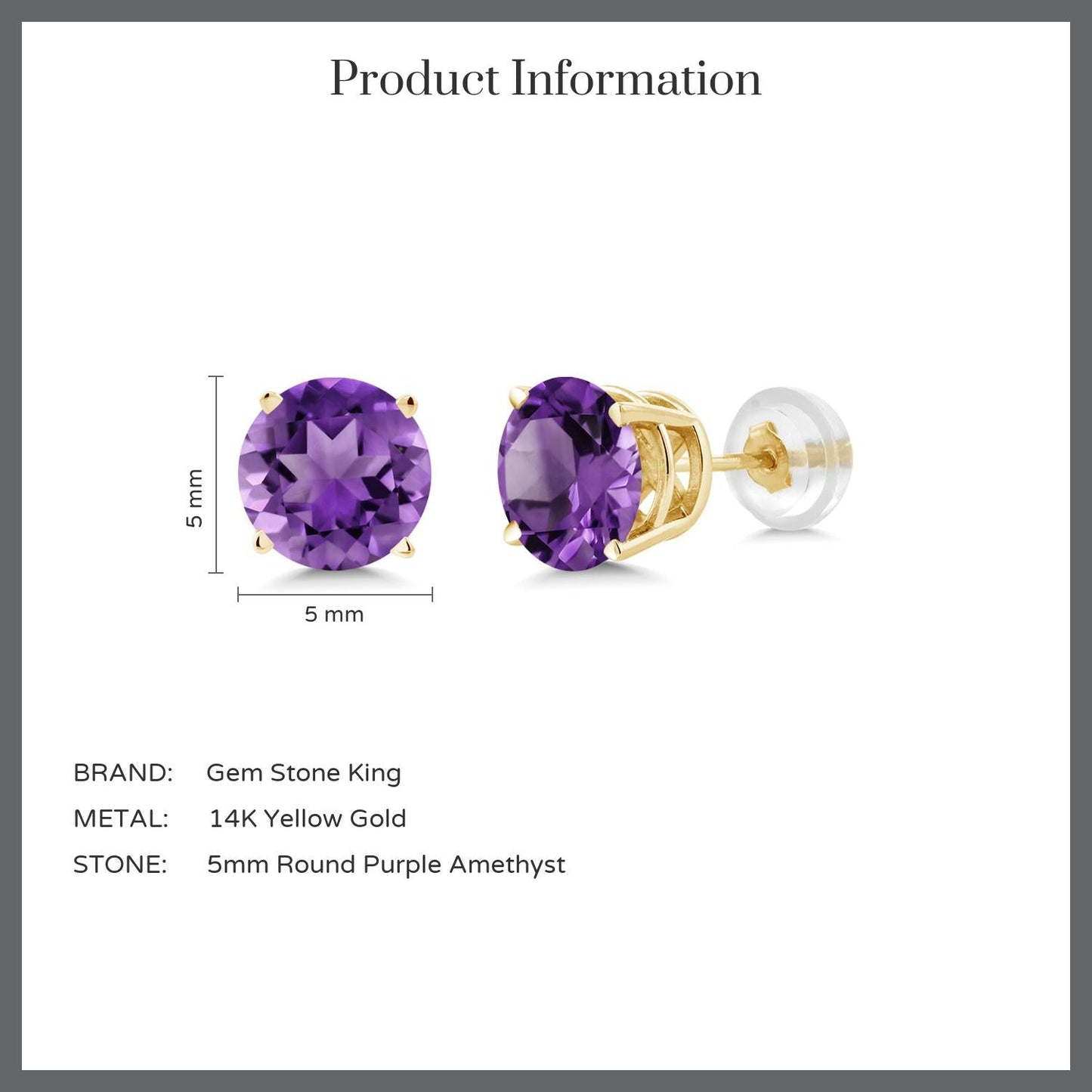 14K Yellow Gold Round 5MM Gemstone Birthstone Stud Earrings | Gold Earrings For Women Men