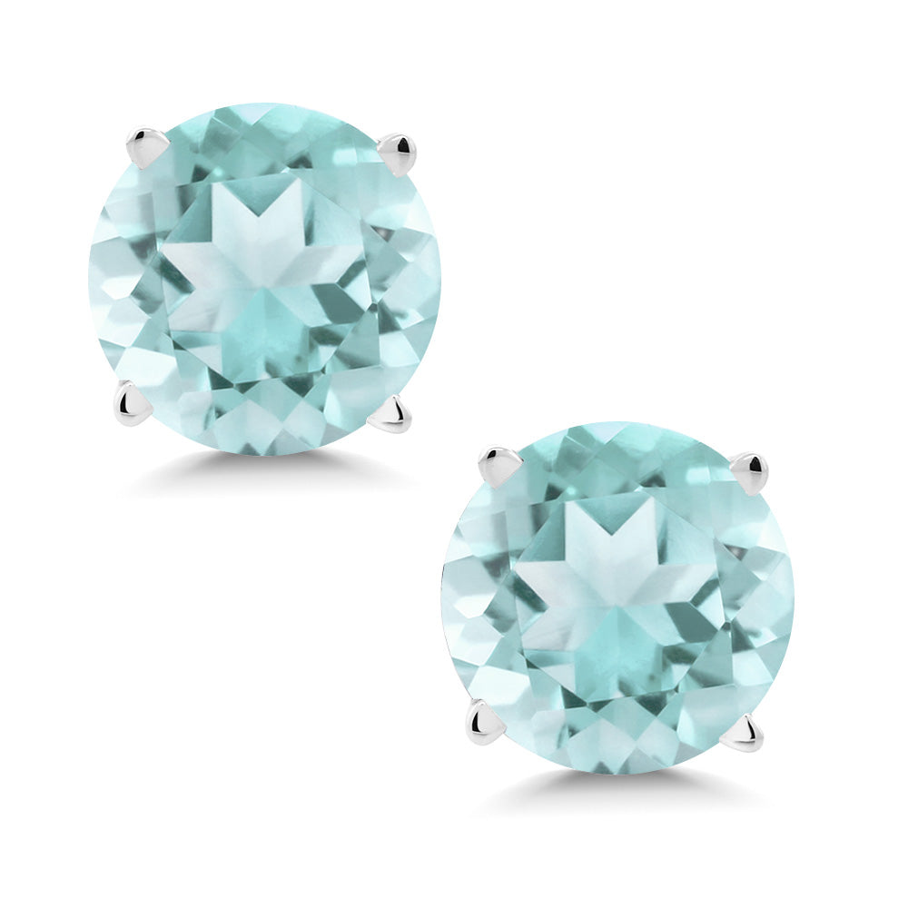 14K White Gold Round 5MM Gemstone Birthstone Stud Earrings | White Gold Earrings For Women Men