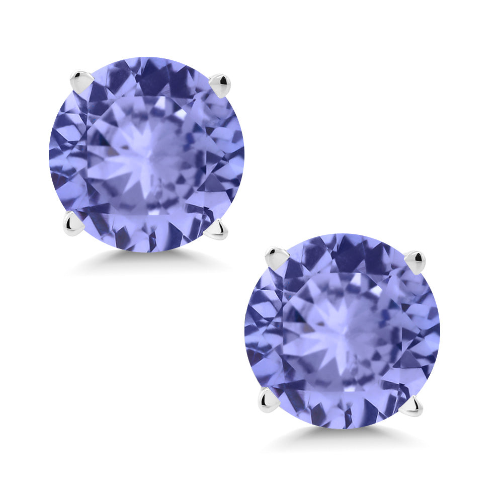 14K White Gold Round 5MM Gemstone Birthstone Stud Earrings | White Gold Earrings For Women Men