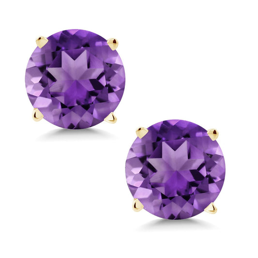 14K Yellow Gold Gemstone Birthstone Stud Earrings | Round 6MM | Gold Earrings For Women Men
