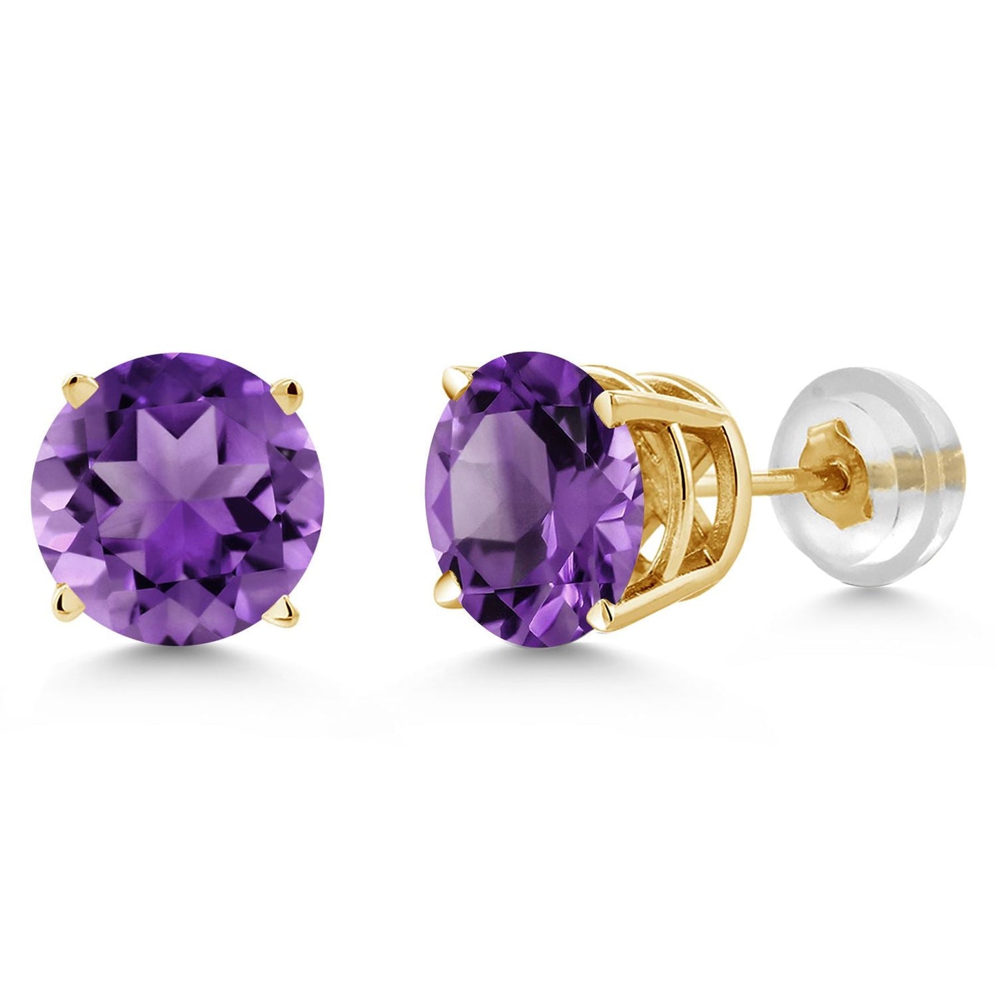 14K Yellow Gold Gemstone Birthstone Stud Earrings | Round 6MM | Gold Earrings For Women Men