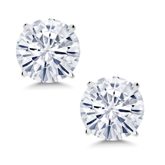 14K White Gold Round Forever Classic Moissanite Stud Earrings For Women Men (1.60 Cttw, Round 6MM)