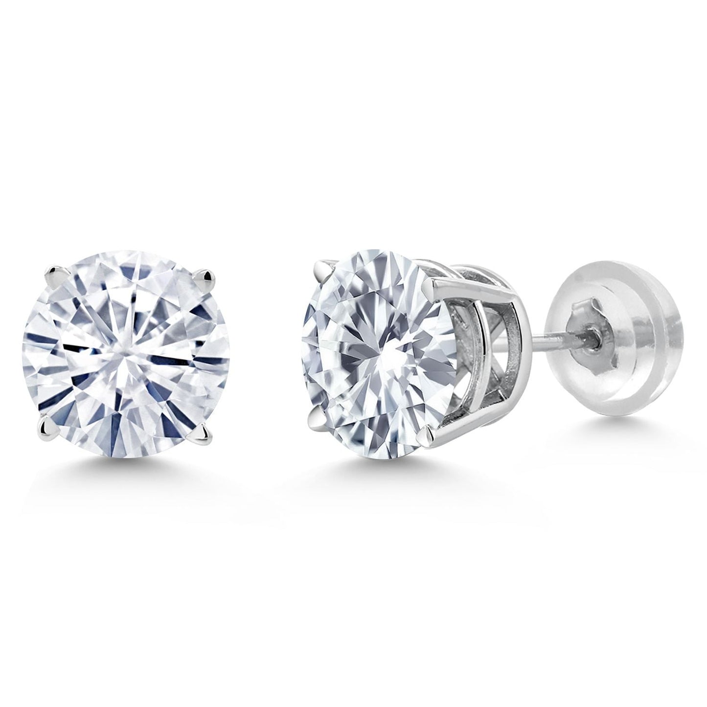 14K White Gold Round Forever Classic Moissanite Stud Earrings For Women Men (1.60 Cttw, Round 6MM)
