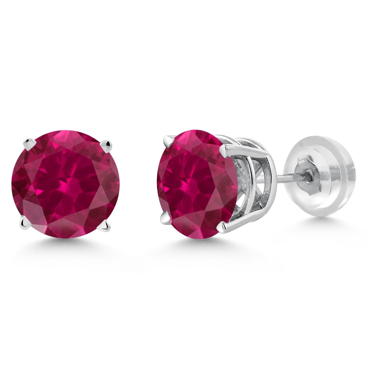 14K White Gold Red Created Ruby Stud Earrings For Women Men (2.00 Cttw, Round 6MM)