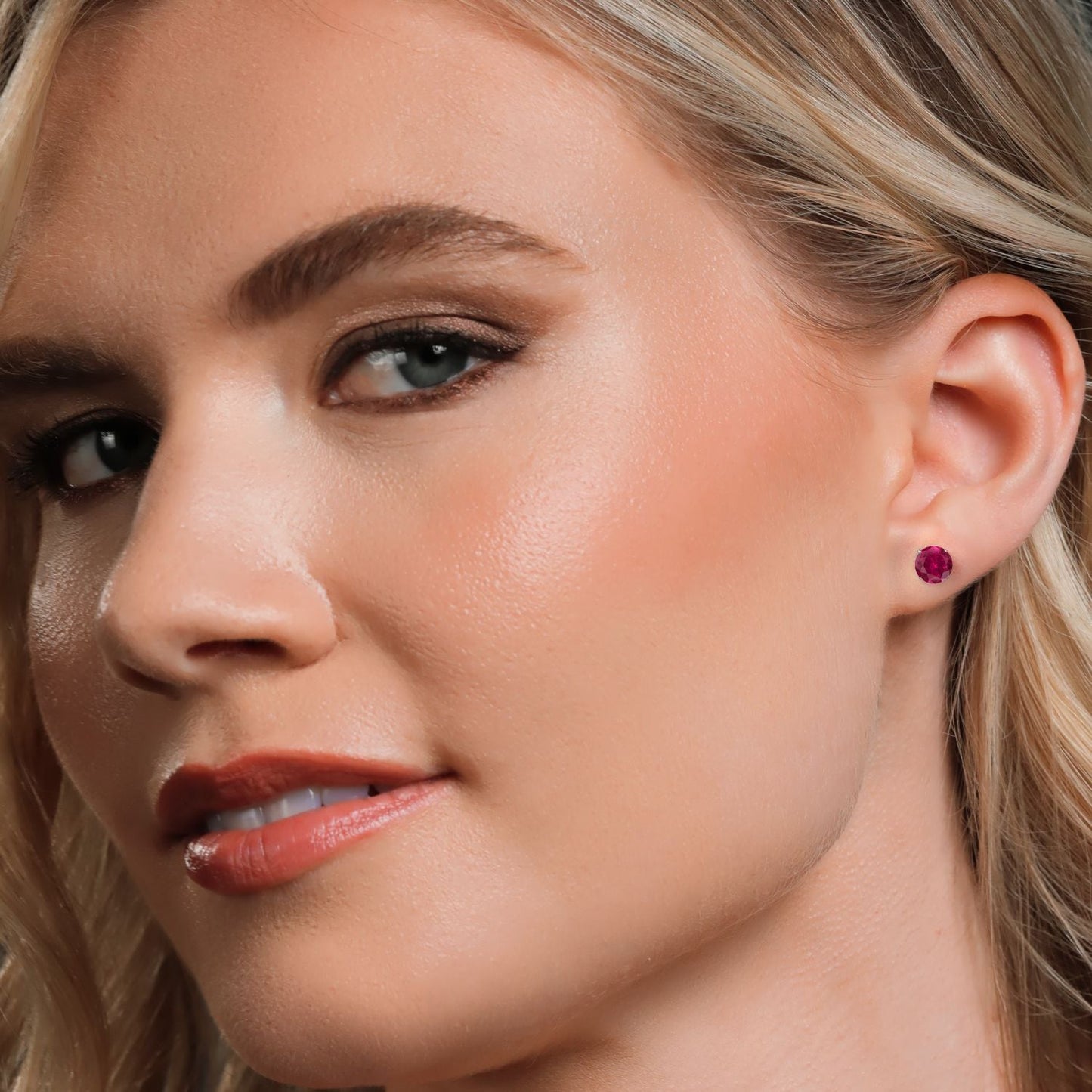 14K White Gold Red Created Ruby Stud Earrings For Women Men (2.00 Cttw, Round 6MM)