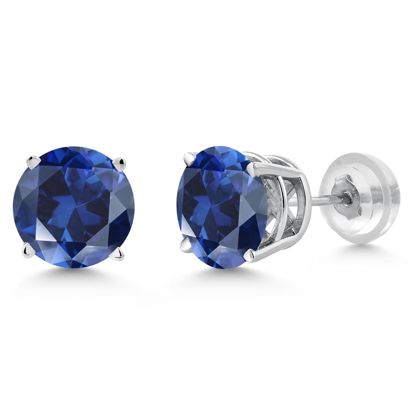 14K White Gold Blue Created Sapphire Stud Earrings | 1.50 Cttw | Round 6MM | Gold Earrings For Women Men