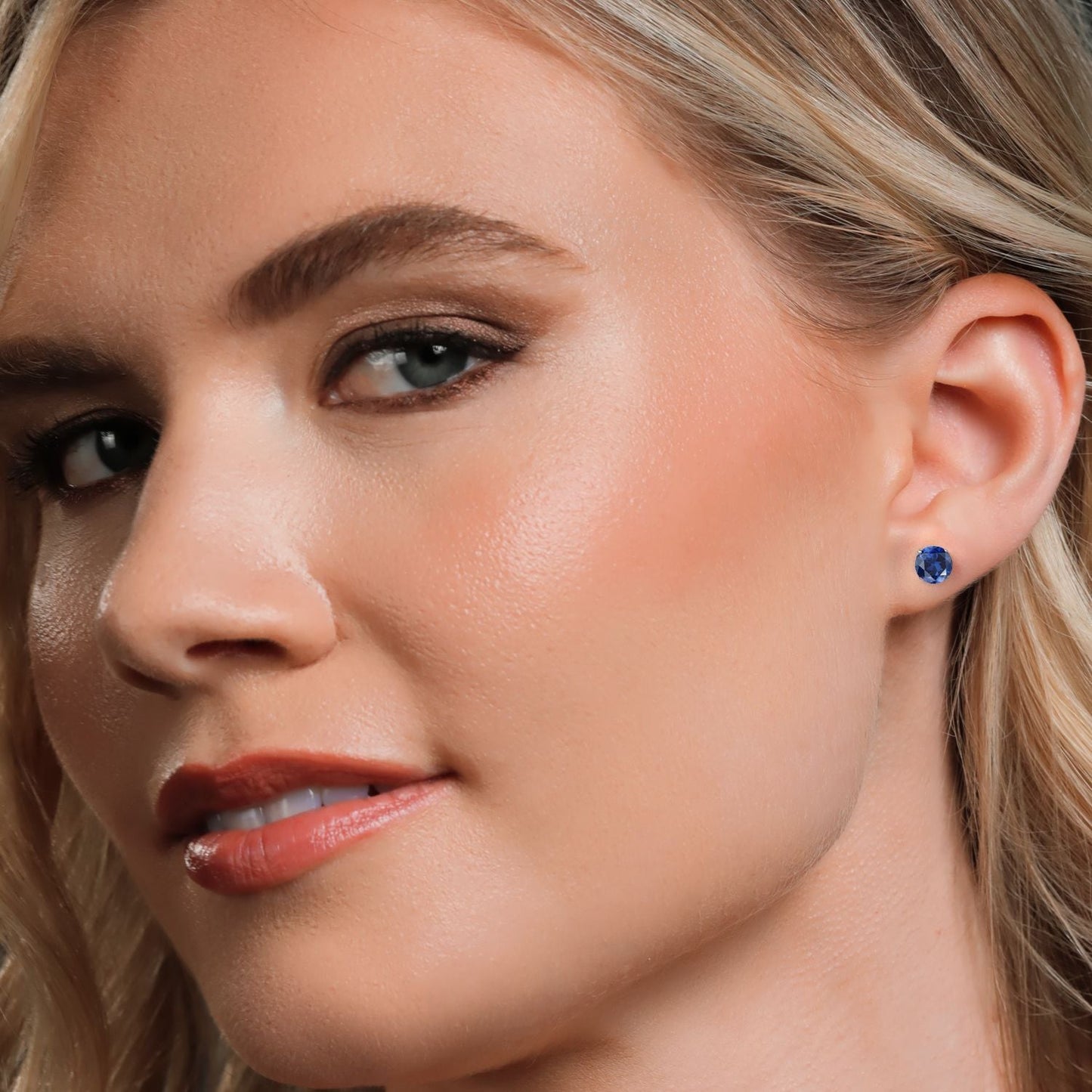 14K White Gold Blue Created Sapphire Stud Earrings | 1.50 Cttw | Round 6MM | Gold Earrings For Women Men