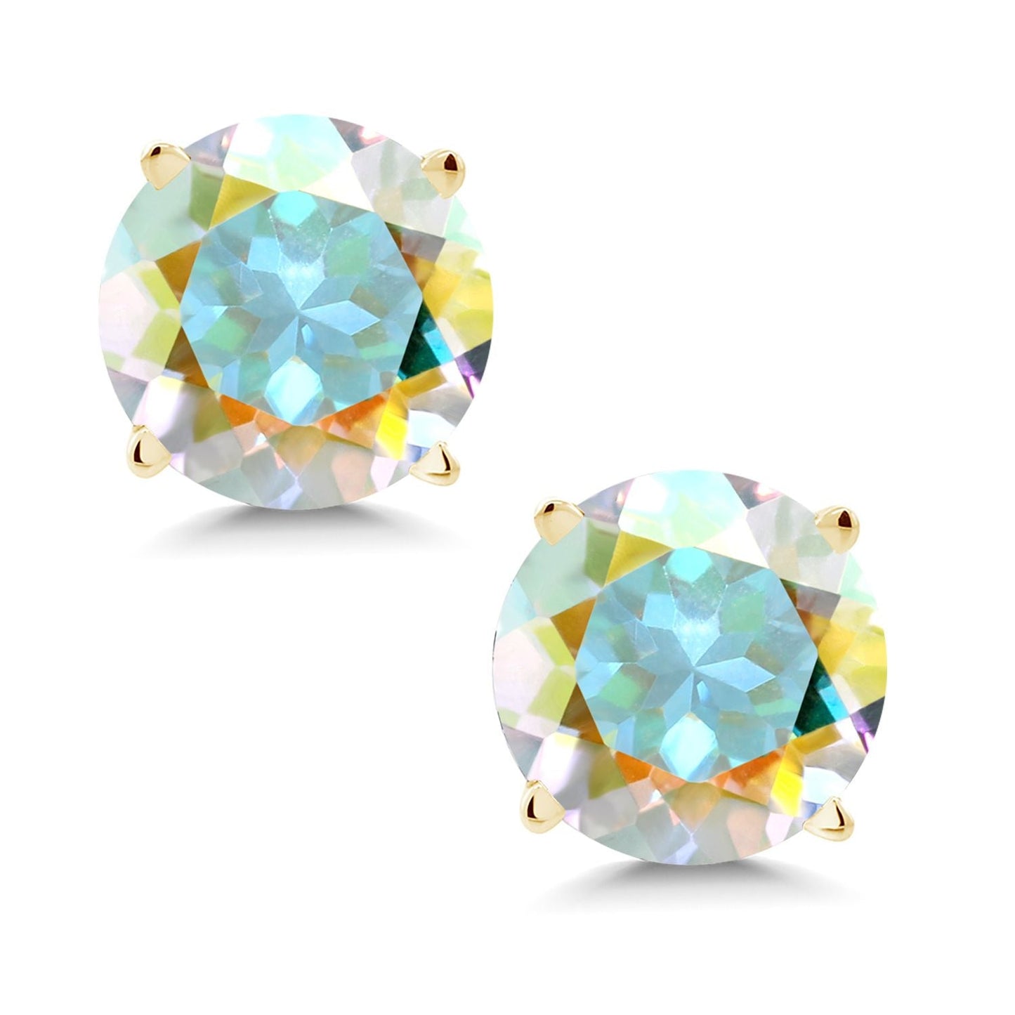 14K Yellow Gold Gemstone Birthstone Stud Earrings | Round 6MM | Gold Earrings For Women Men