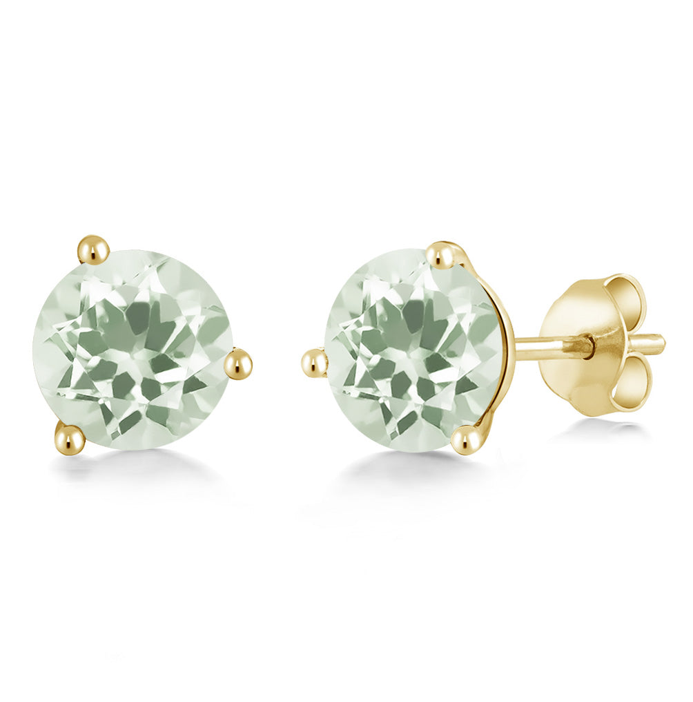 14K Gold 6MM Round Gemstone Birthstone Martini 3 Prong Stud Earrings | Gold Earrings For Women Men