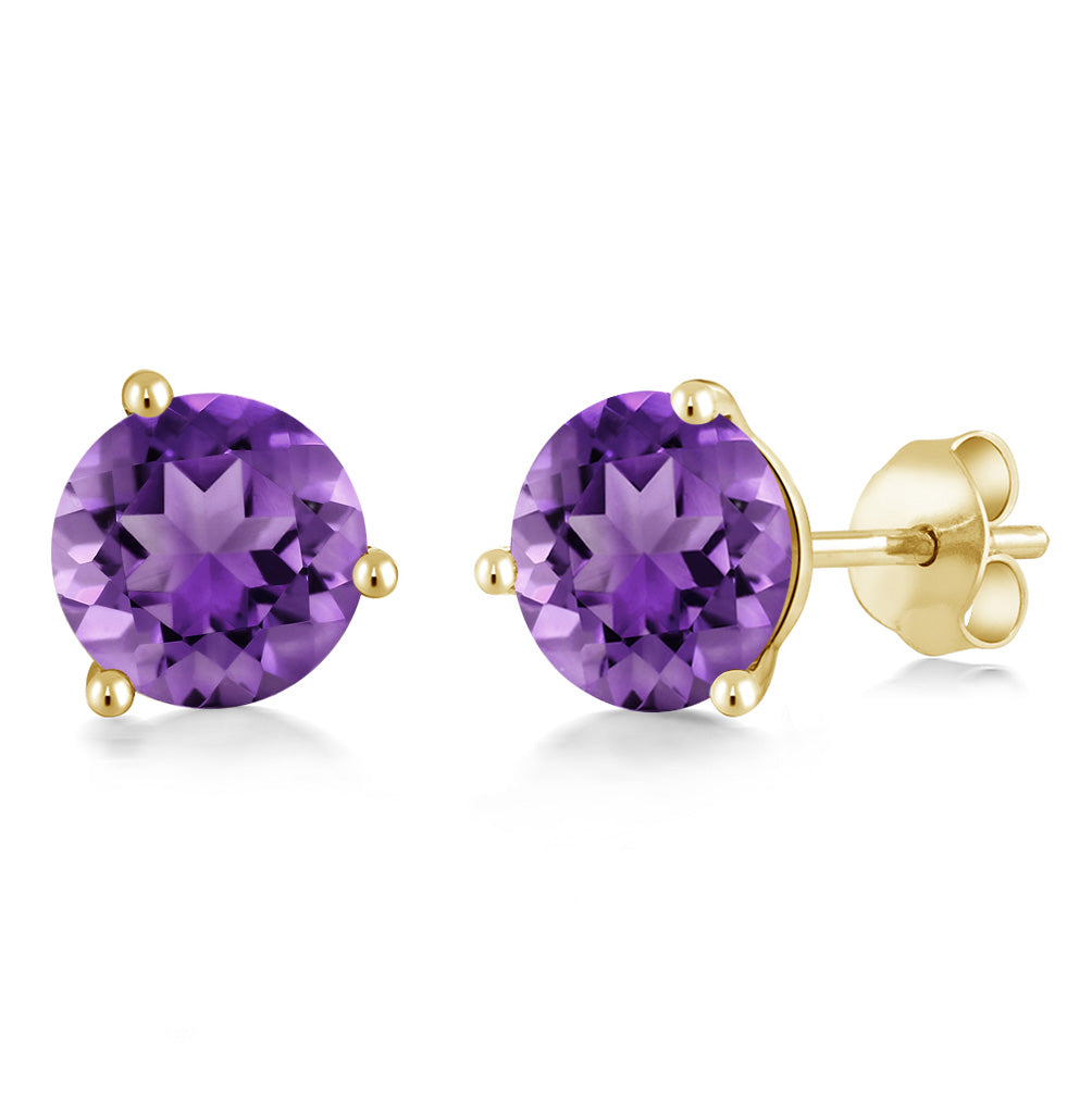 14K Gold 6MM Round Gemstone Birthstone Martini 3 Prong Stud Earrings | Gold Earrings For Women Men