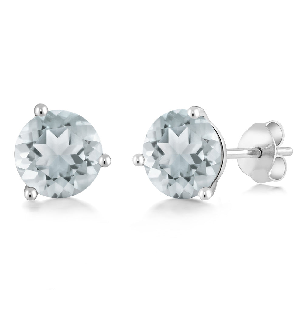 14K Gold 6MM Round Gemstone Birthstone Martini 3 Prong Stud Earrings | Gold Earrings For Women Men