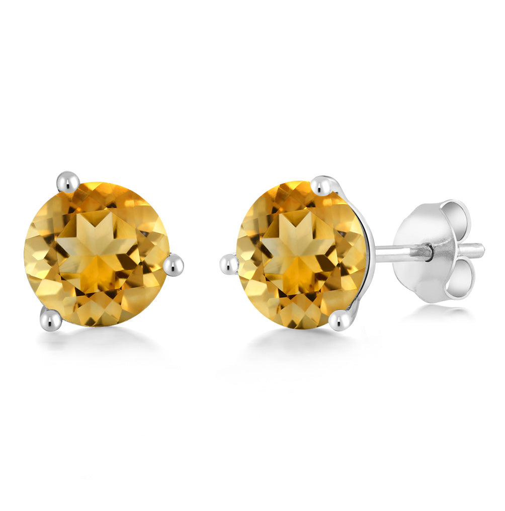 14K Gold 6MM Round Gemstone Birthstone Martini 3 Prong Stud Earrings | Gold Earrings For Women Men