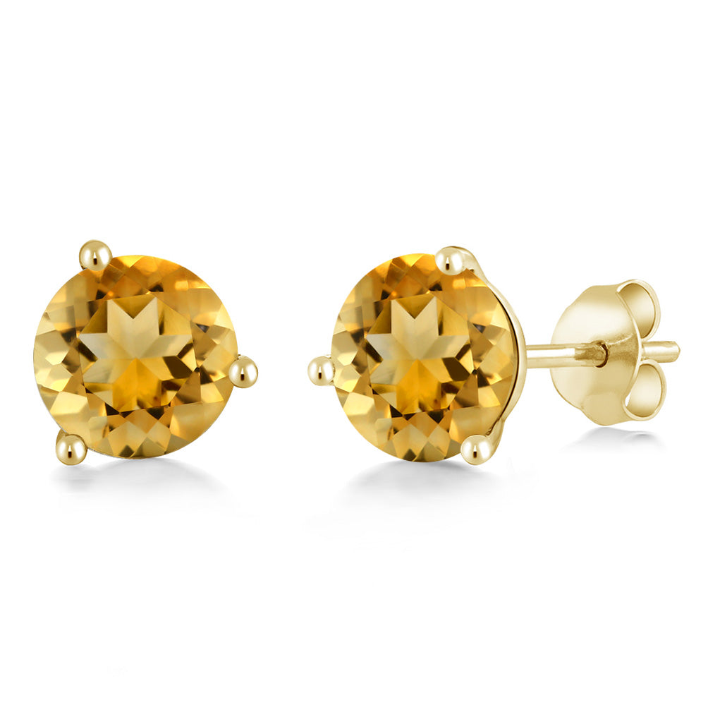 14K Gold 6MM Round Gemstone Birthstone Martini 3 Prong Stud Earrings | Gold Earrings For Women Men