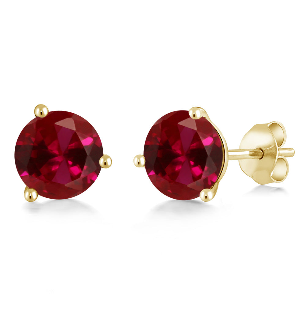 14K Gold 6MM Round Gemstone Birthstone Martini 3 Prong Stud Earrings | Gold Earrings For Women Men