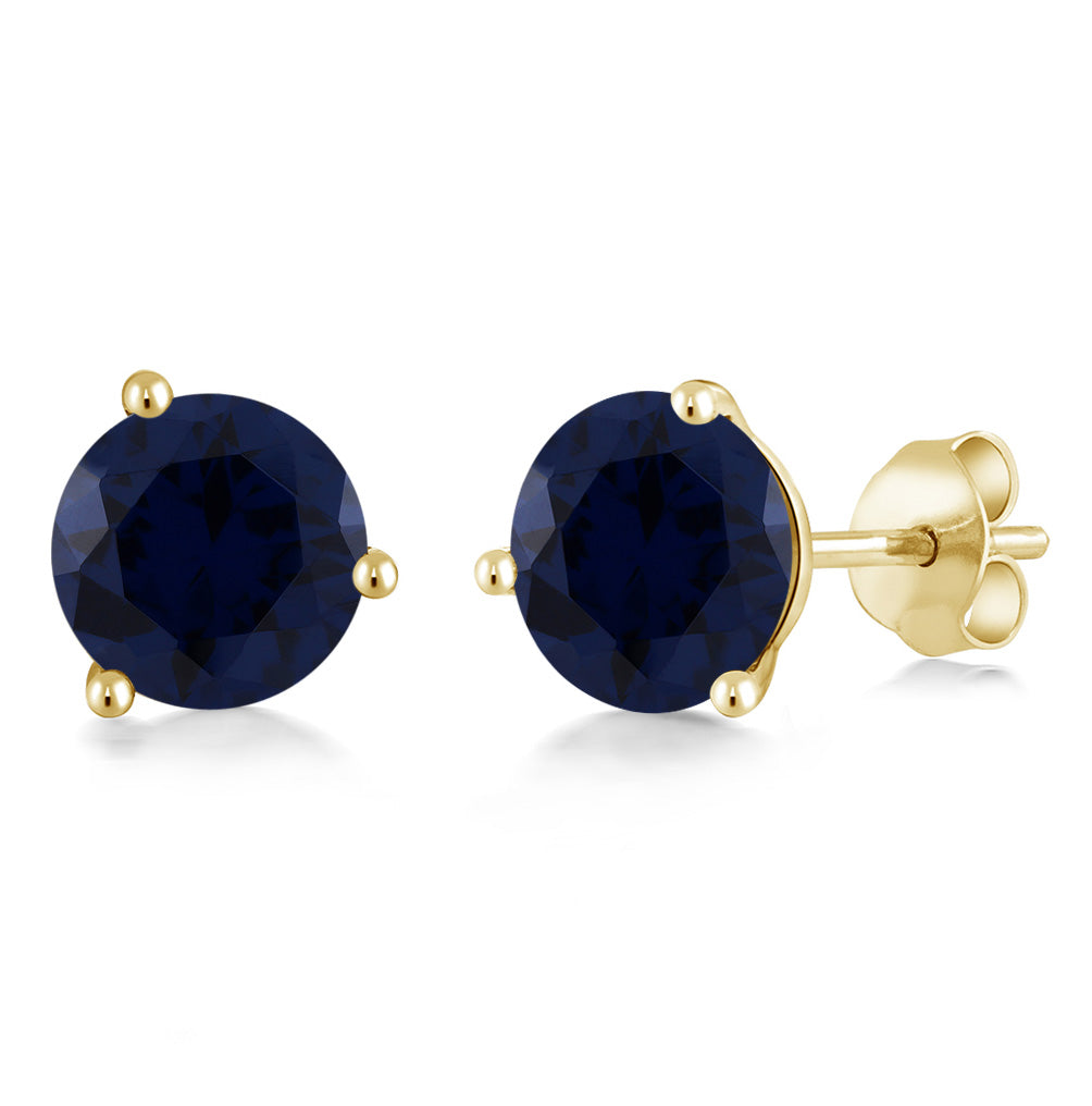 14K Gold 6MM Round Gemstone Birthstone Martini 3 Prong Stud Earrings | Gold Earrings For Women Men