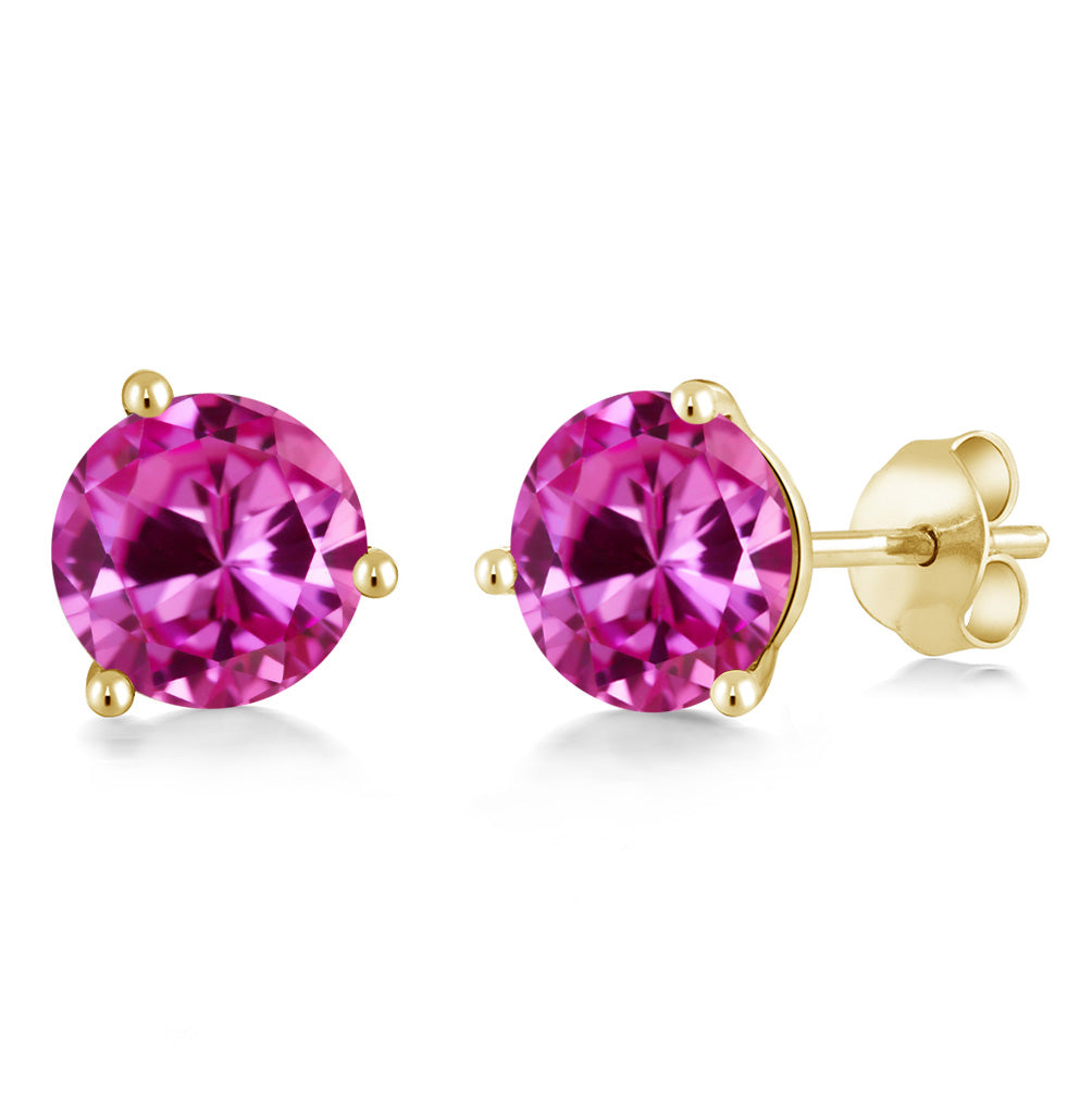 14K Gold 6MM Round Gemstone Birthstone Martini 3 Prong Stud Earrings | Gold Earrings For Women Men