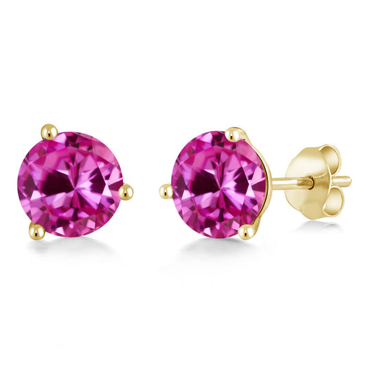 14K Gold 6MM Round Gemstone Birthstone Martini 3 Prong Stud Earrings | Gold Earrings For Women Men