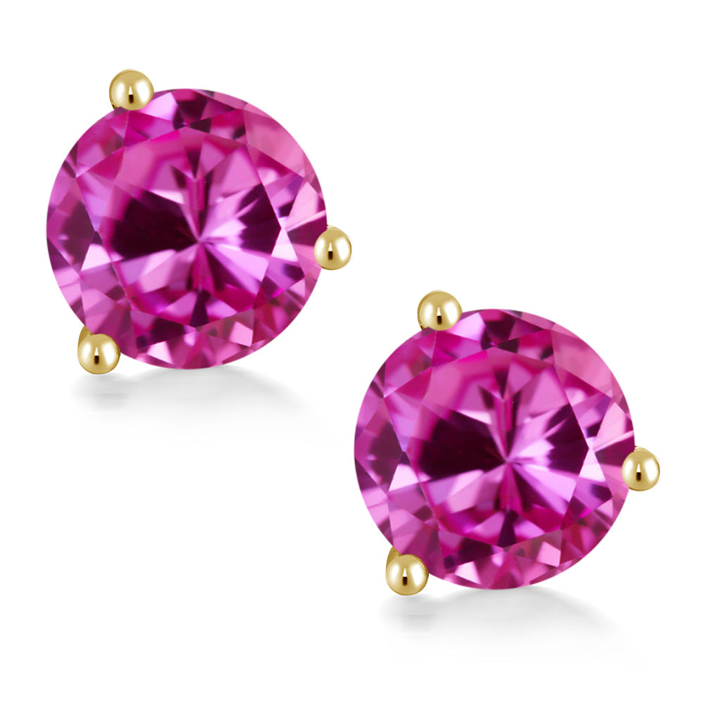 14K Gold 6MM Round Gemstone Birthstone Martini 3 Prong Stud Earrings | Gold Earrings For Women Men