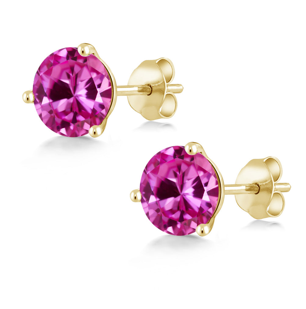 14K Gold 6MM Round Gemstone Birthstone Martini 3 Prong Stud Earrings | Gold Earrings For Women Men
