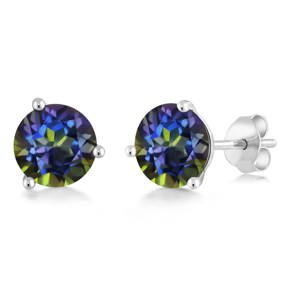 14K Gold 6MM Round Gemstone Birthstone Martini 3 Prong Stud Earrings | Gold Earrings For Women Men