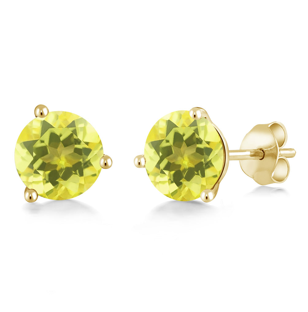 14K Gold 6MM Round Gemstone Birthstone Martini 3 Prong Stud Earrings | Gold Earrings For Women Men