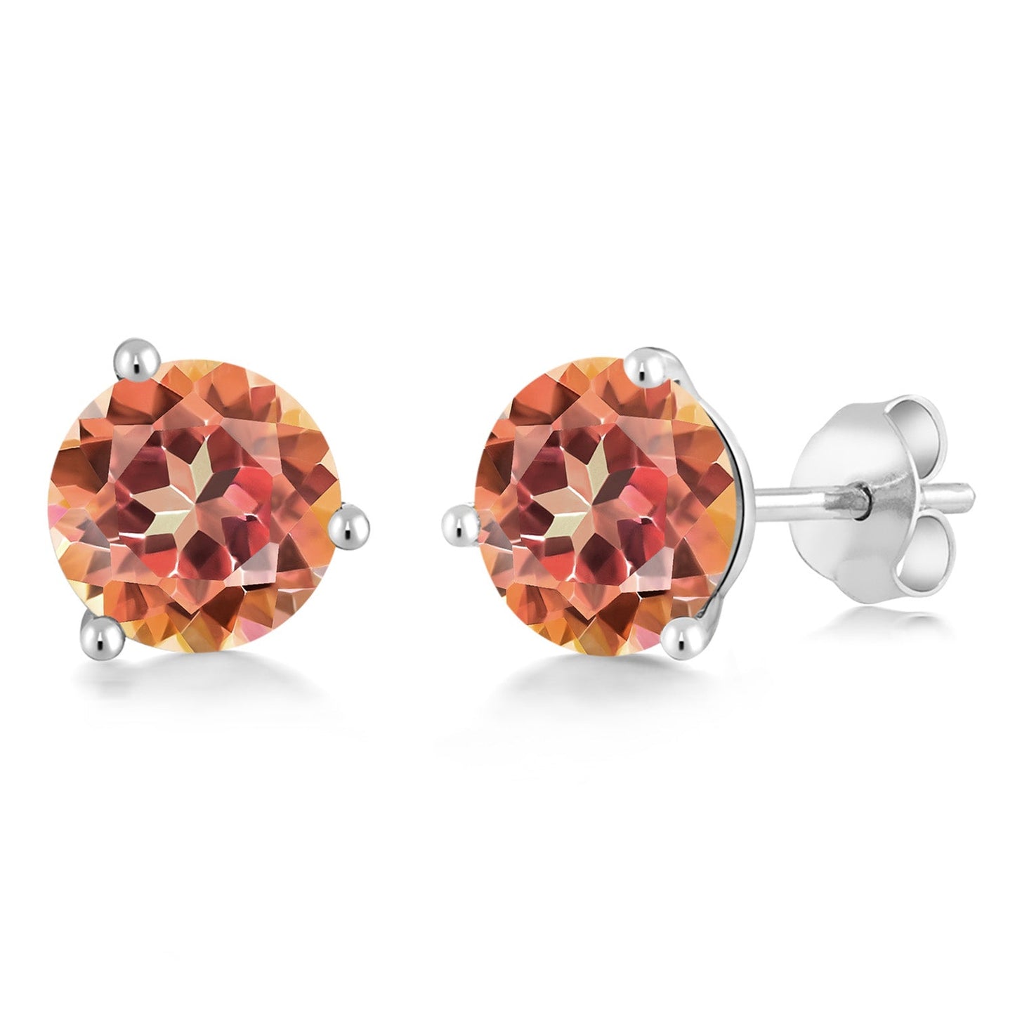 14K Gold 6MM Round Gemstone Birthstone Martini 3 Prong Stud Earrings | Gold Earrings For Women Men