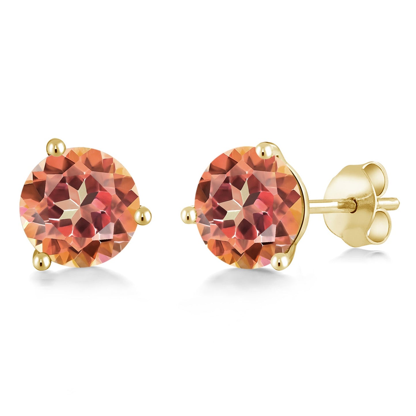 14K Gold 6MM Round Gemstone Birthstone Martini 3 Prong Stud Earrings | Gold Earrings For Women Men