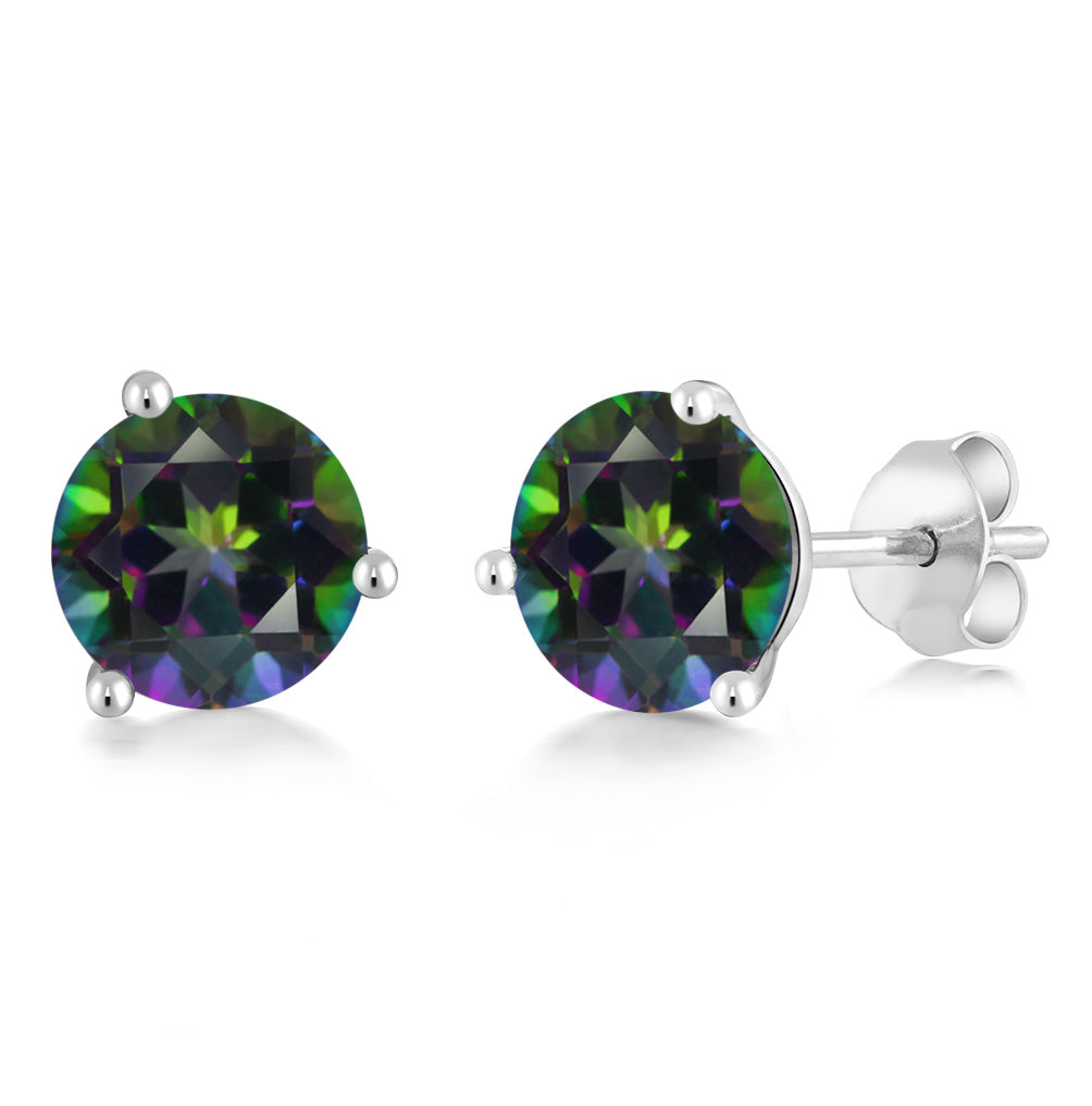 14K Gold 6MM Round Gemstone Birthstone Martini 3 Prong Stud Earrings | Gold Earrings For Women Men