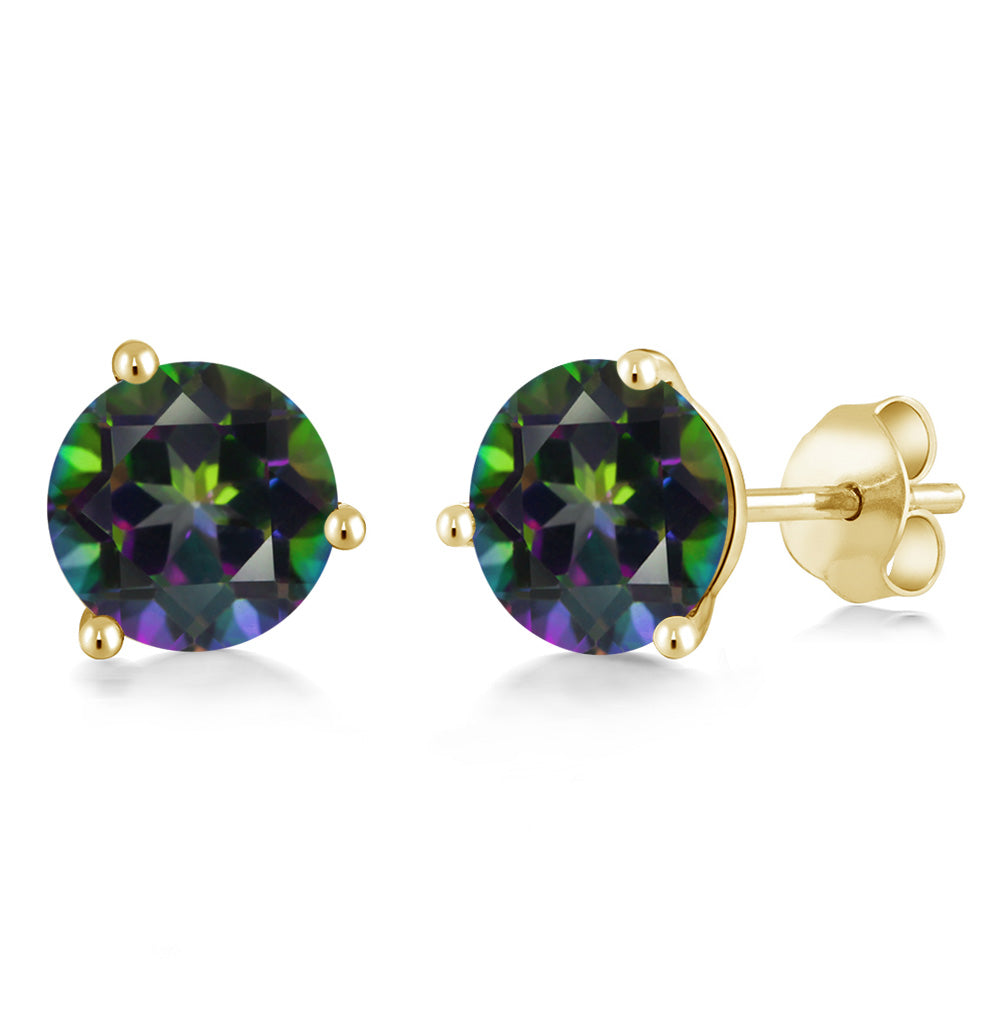 14K Gold 6MM Round Gemstone Birthstone Martini 3 Prong Stud Earrings | Gold Earrings For Women Men