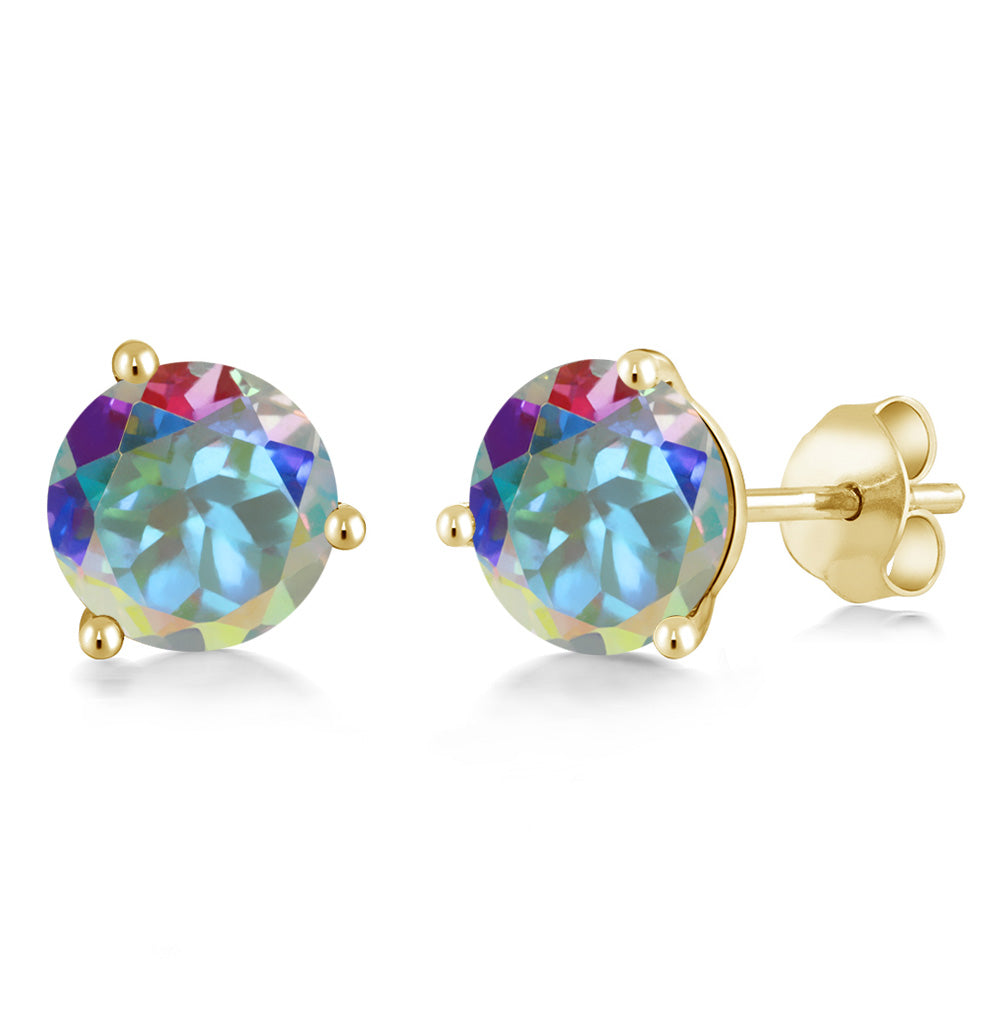 14K Gold 6MM Round Gemstone Birthstone Martini 3 Prong Stud Earrings | Gold Earrings For Women Men