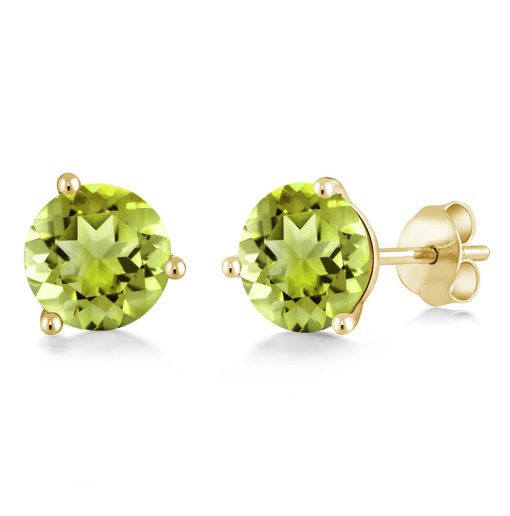 14K Gold 6MM Round Gemstone Birthstone Martini 3 Prong Stud Earrings | Gold Earrings For Women Men